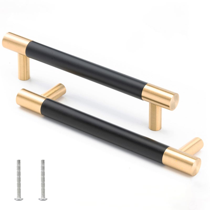 Linkaa10 Packä¸¨ 5 Inch(128mm) Kitchen Cabinet Handles Pulls Gold Drawer Pulls with Black Planting, Black Dresser Knobs for Kitchen Cabinet Cupboard Bedroom Bathroomï¼ˆSolid Brassï¼Œ5â€˜â€™ (128 mm) - Image 1